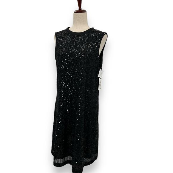 NEW Kensie Black Sequin Shift Dress Size 4 Satin Bow Tie Back Mini Cocktail LBD - Picture 4 of 11